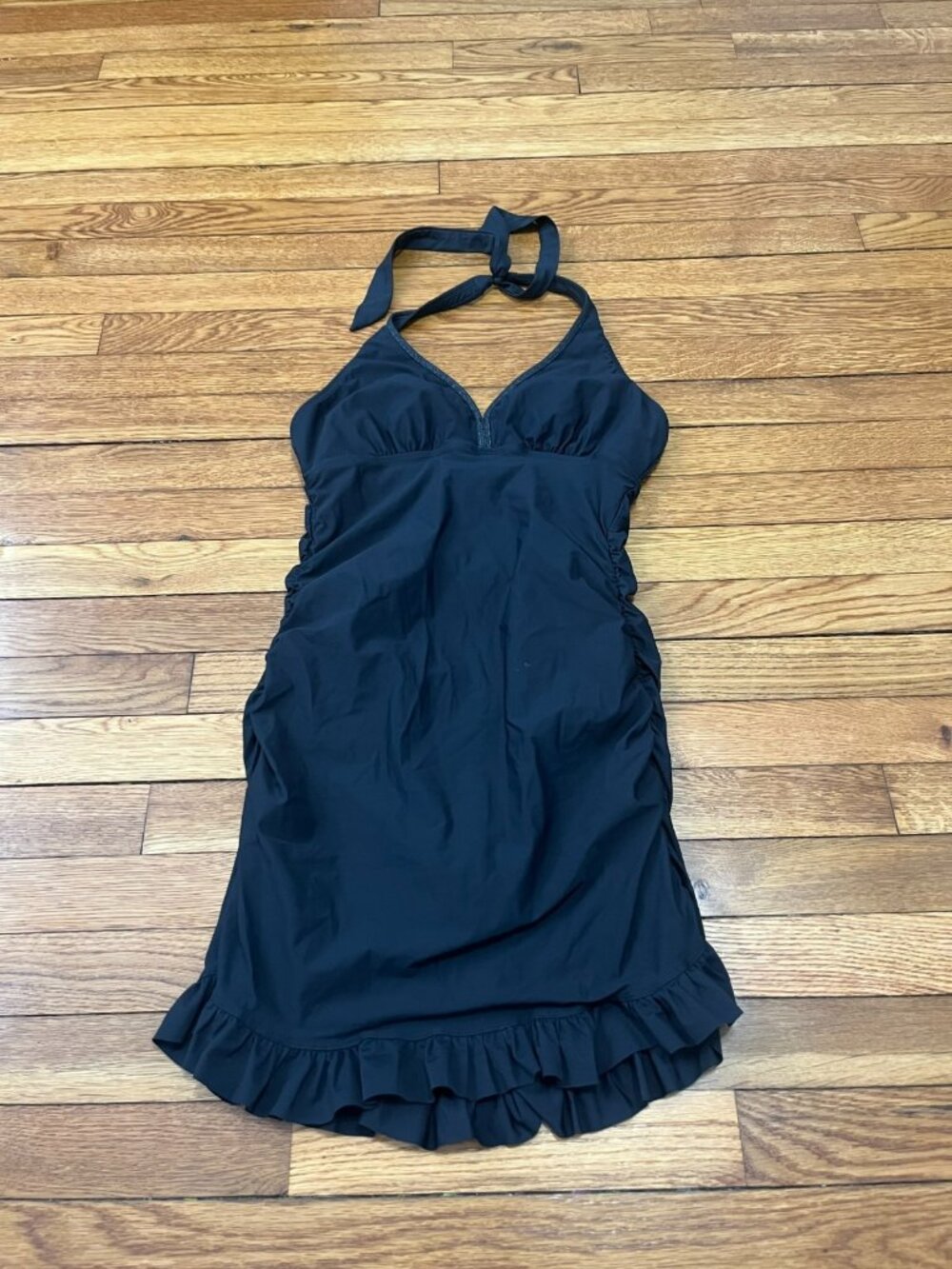 SPANX Black Halter One-Piece Swimdress with Ruffle Hem